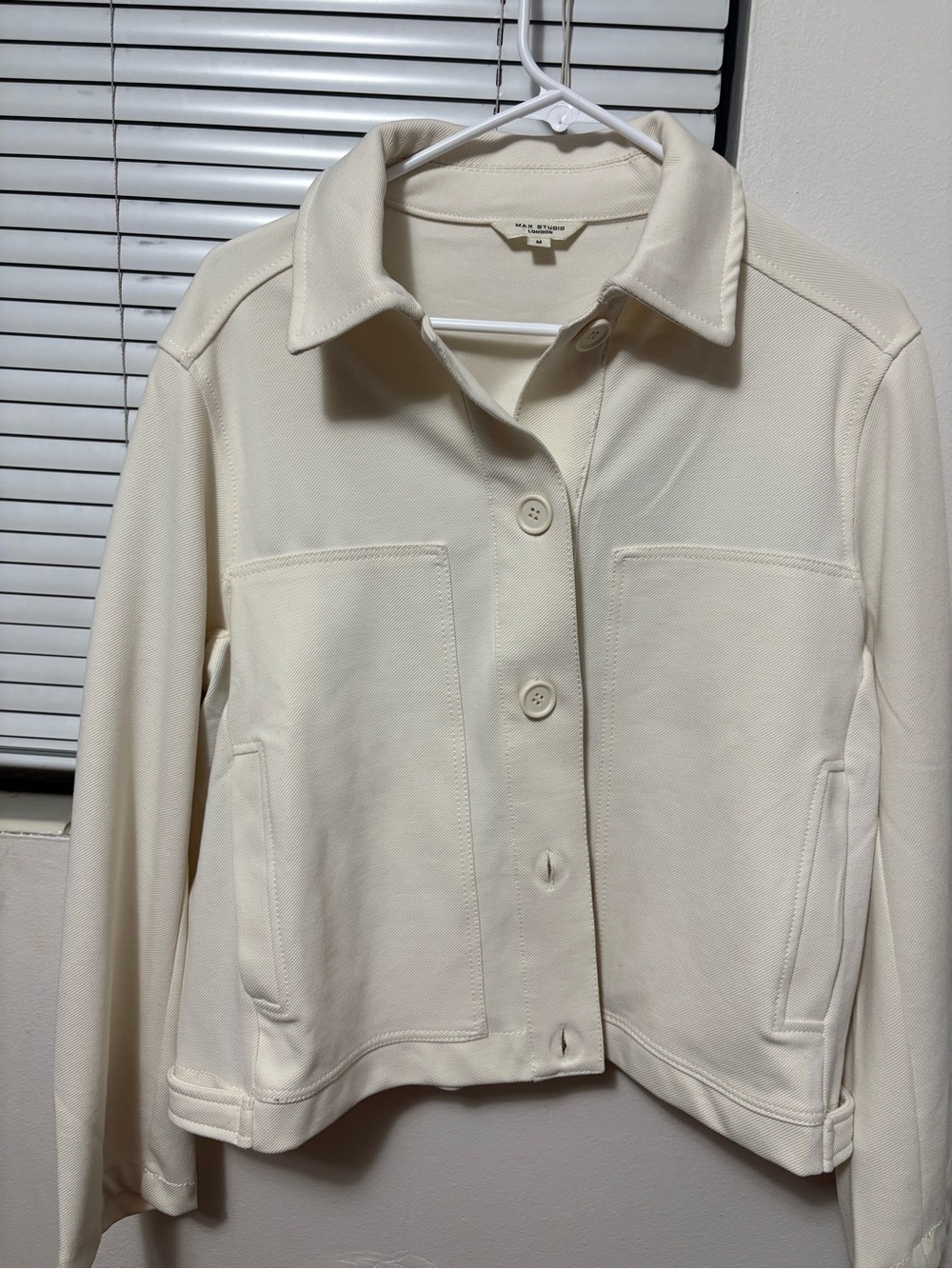 Max Studio Cream Button-Front Jean Jacket